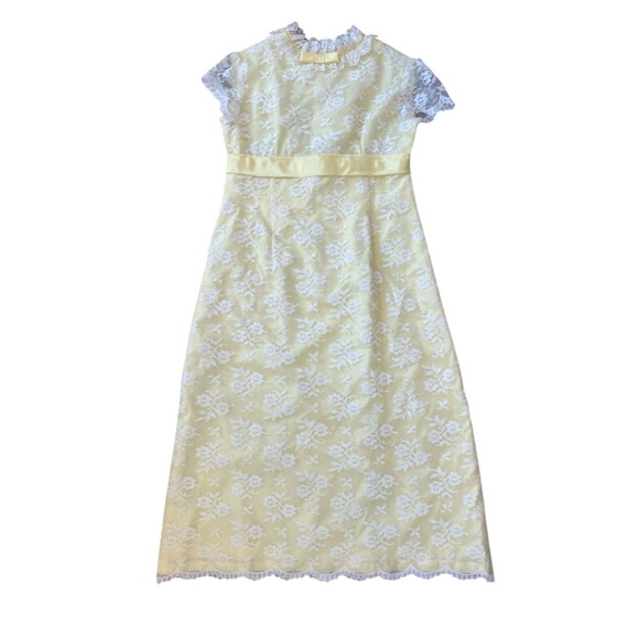 Vintage Girls Children’s Lace Yellow Handmade Long Dress Size 7 1960s Style - Picture 1 of 8